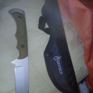 Gerber Knife with Olive Handle and Black Sheath